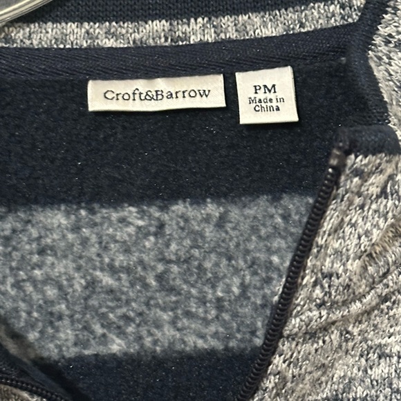 Croft & Barrow Navy and Gray Striped Fleece Jacket - Picture 2 of 6